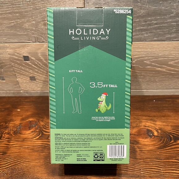 Christmas Dinosaur With Candy Cane Santa Hat Airblown Inflatable 3.5’ Holiday - Picture 3 of 3